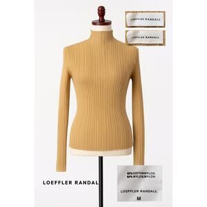 Loeffler Randall Camel Ribbed Knit Mock Neck Long Sleeve Top Women’s Size M